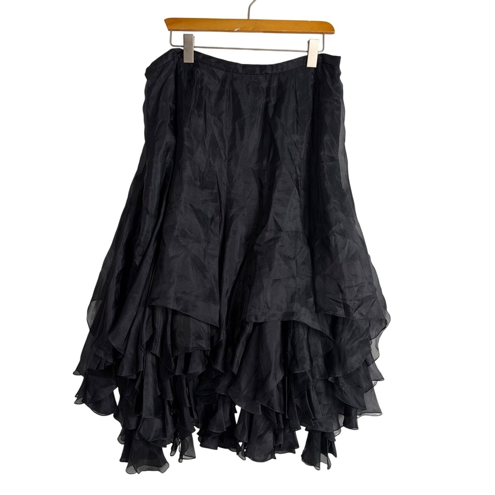 Shani Black 100% Silk Tiered Ruffle Hem Midi Skirt plus 14 witchy whimsical goth